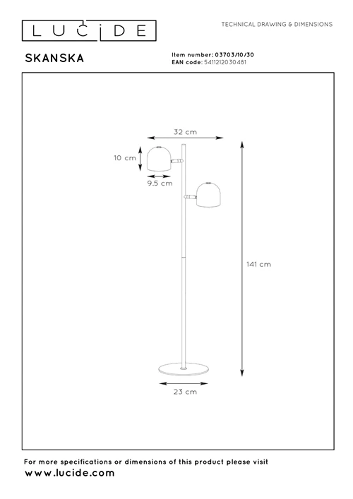 Lucide SKANSKA - Stehlampe - LED 3 StepDim - 2x5W 3000K - Schwarz - technisch